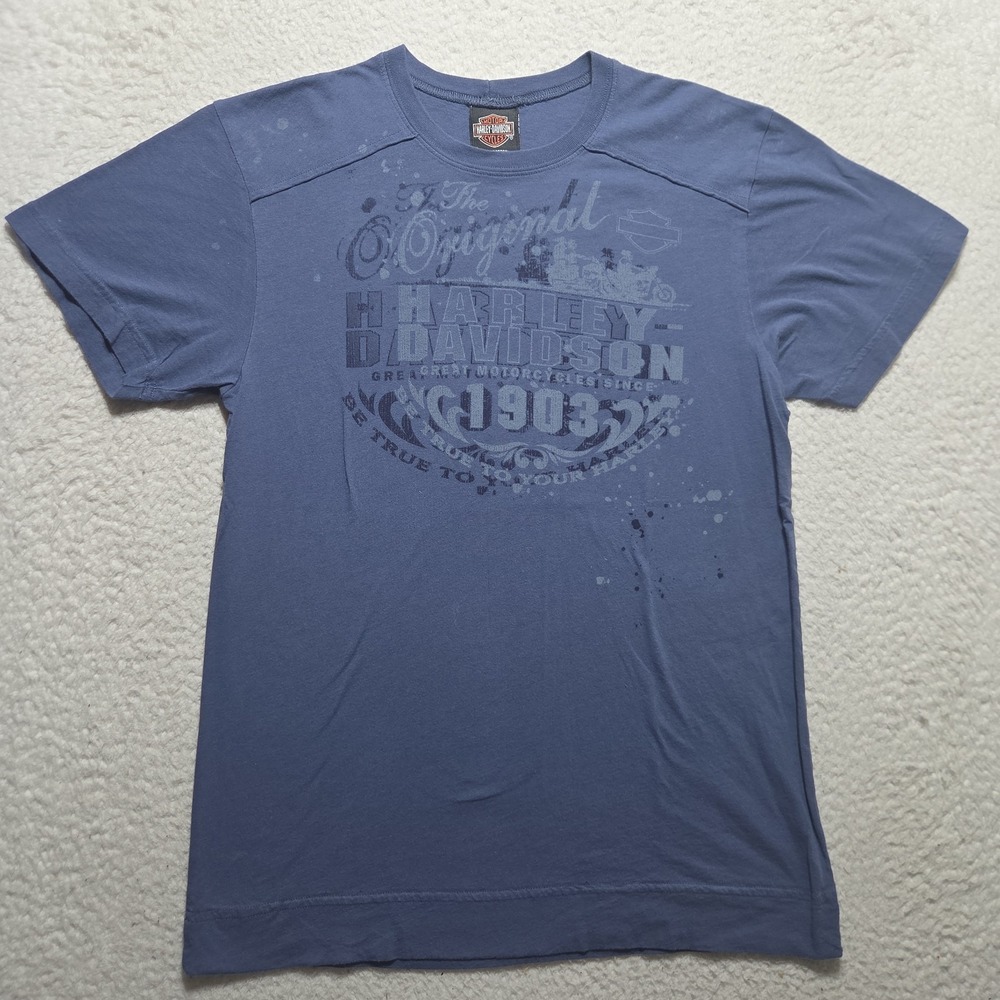 Harley Davidson Shirt Women's Size Medium Blue Las Vegas Doubleโ Sided Logo